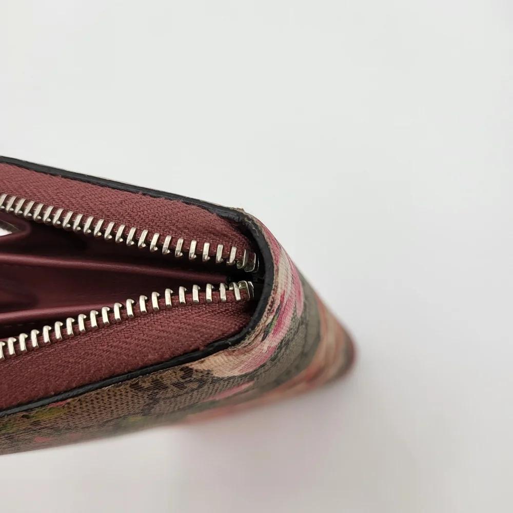 GUCCI GG Supreme Blooms Round Zip Long Wallet Floral Print Pink Canvas Leather.. - Picture 13 of 14